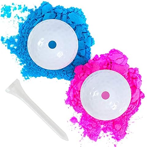 Gender Reveal Golf Balls | One Pink, One Blue + Wooden Tee Included | Best Gift for Expecting Parents Golf Themed Exploding Golf Balls With Powder Putters Or Pearls Decorations Gender Reveal Ideas Cover