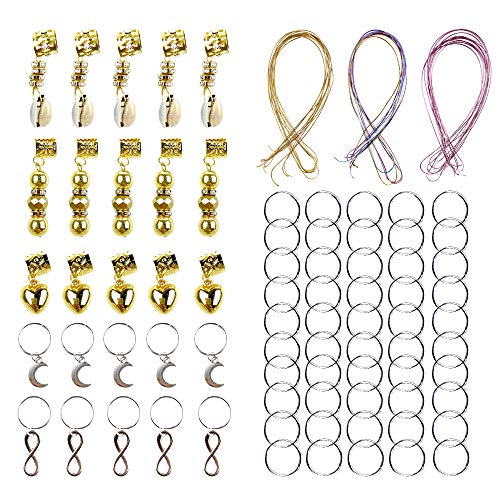 HEYEJET 90 Pieces Hair Dread Braids Gold Silver Micro Lock Tube Beads Cuffs Clips for African Braids Hair Accessories
