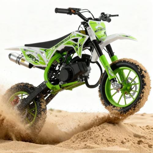 curfair Kids Dirtbike Gas Pitbike, 2 Stroke Dirt Bike 50cc for Kids 10-14, Mini Dirt Bike Gas Powered Motorbike w/Dual Suspension & Dual Disc Brake (Green)