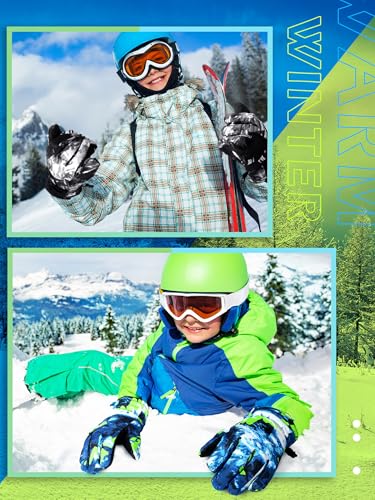 Image of Honoson 2 Pairs Kids Snow Gloves, Winter Waterproof | for Outdoor Snowboard Sledding, Warm Fleece Lining, Windproof, Adjustable Wrist Strap, Youth Cold Weather Ski Glove