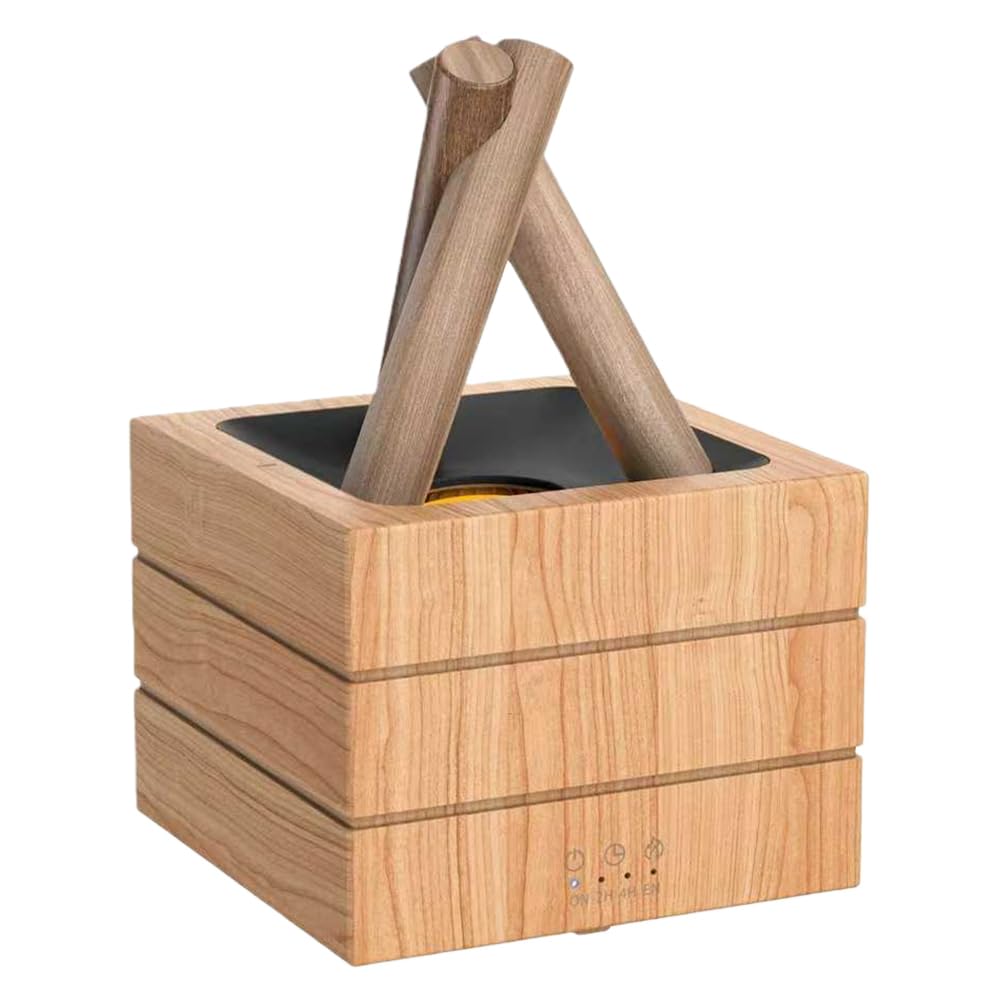Simulated Flame Essential Oil Diffuser 280ml Bonfire Air Humidifier (Wood Color)