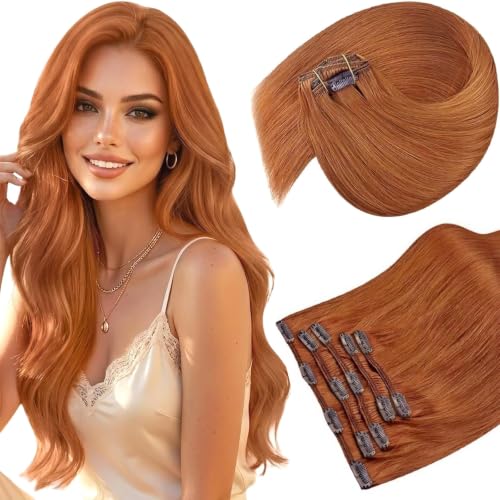 Sunny Hair Clip in Hair Extensions Real Human Hair Copper Orange 12 Inch