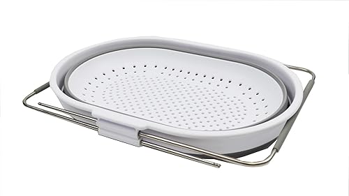 Miniatura 2 de SAMMART Colador rectangular extensible y plegable sobre el fregadero de 5L (1, blancogris)