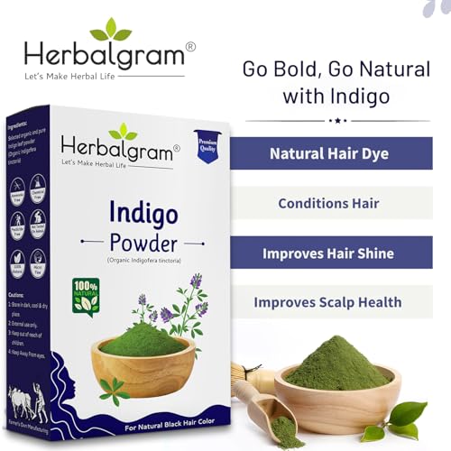 Image of Herbalgram 100% Pure & Natural Indigo Powder 100gm Hair Dye for Deep Black & Brown Shades Cruelty-free & Vegan for Natural Hair Coloring