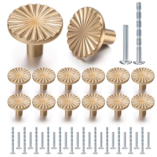 12 Pack Champagne Bronze Cabinet Knobs, Vintage Drawer Knobs Dresser Pulls Zinc Alloy Flat Kitchen Hardware Handles with Screws for Home Bathroom Cupboard Closet Wardrobe, 1.18" Diameter