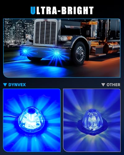 Image of Ultra-Bright 3 Function 360 Rotation Strobe Watermelon Lights for Semi Truck, [3 Lighting Modes] Blue ABS Lens Blue LED Side Marker Signal Lights for Kenworth Peterbilt Freightliner, 2 PCS
