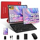 SKYEGG Tablet 10 Pulgadas Android 14 – 20 GB RAM + 128 GB ROM Ampliable a 1TB, WiFi 6 5 GHz, Octa-Core, Widevine L1, GPS, Cámara 8 MP + 5 MP, USB-C – con Teclado, Ratón y Funda – Rojo Brillante