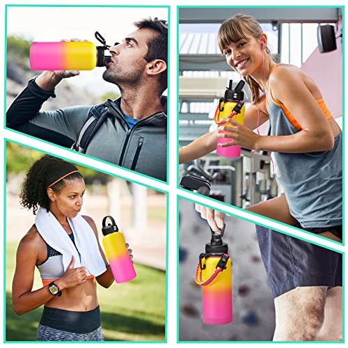 32/40/64Oz Insulated Water Bottle With Paracord Handle, Sleeve Carry Strap, Straw Spout Lid, Wide Mouth Metal Canteen Sports Thermo Mug, Leak & Sweat Proof Coldest Flask Jug For Camping Traveling #TOP6