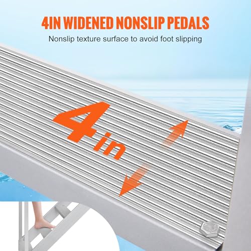Image of VEVOR Dock Stairs 4 Steps, 500lbs Load Pool Steps, Adjustable Height Aluminum Dock Ladders, Pontoon Boat Ladder with Handrails & Widen Nonslip Pedals for Lake /Pool /Marine Boarding /RV /House