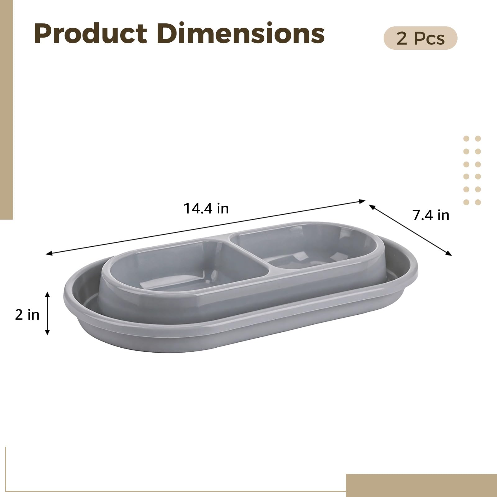 Lot de 2 gamelles pour Chien et Chat, Double Bol pour Nourriture et Eau, Grand bac avec barrière périphérique, PP Facile à Nettoyer, pour Usage Quotidien, Limite Les débordements
