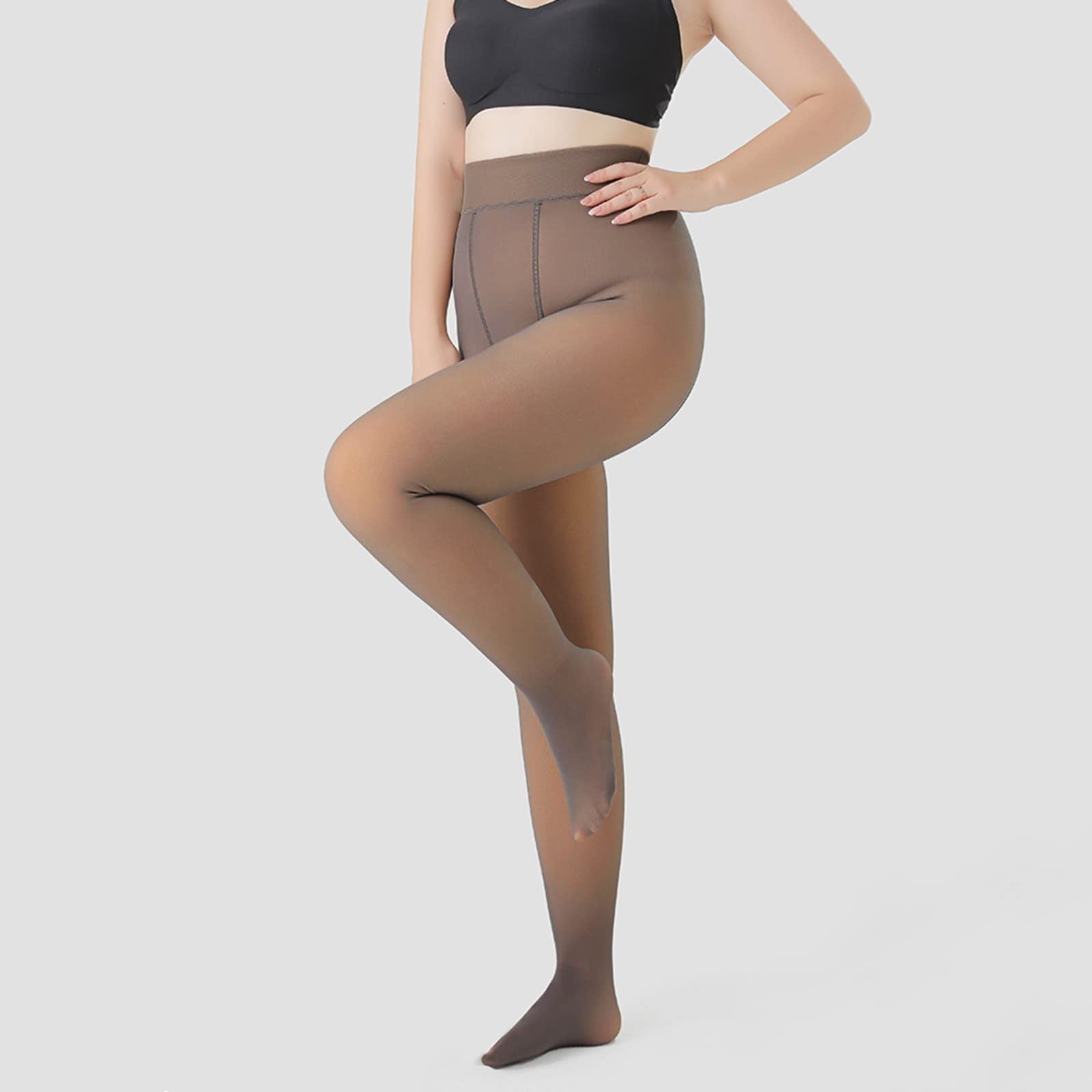 MJGkhiy Medias afelpadas mujer falso translúcido medias forradas leggings cómodas medias térmicas de forro polar sin costuras Curvy cálido acolchadas medias elásticas medias cálidas de invierno medias