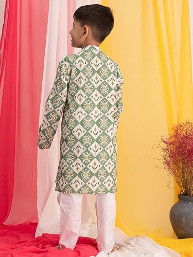 Image of VASTRAMAY Boys Cotton Kurta Pyjama Set - Kantha Work Ethnic Wear for Janmashtami, Rakhi, Diwali & Festive Celebrations