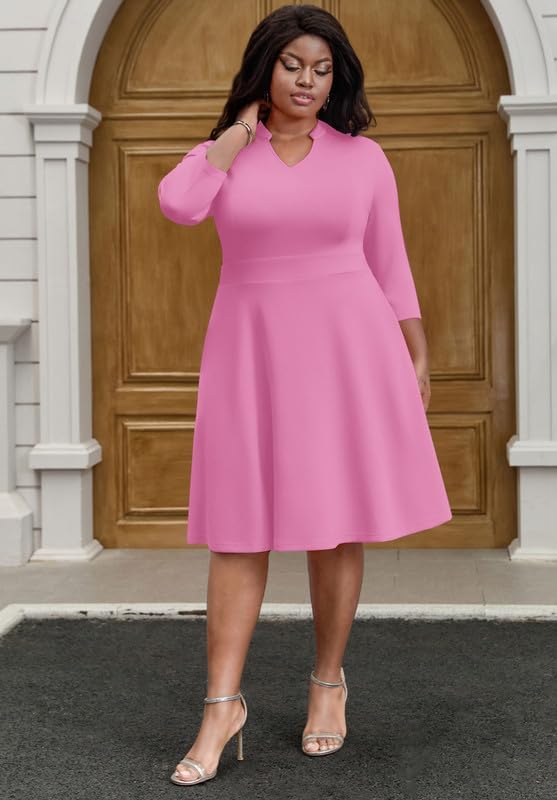 Church Dress for Women V Neck 3/4 Sleeve Midi Causal Cocktail Party A-Line Dresses with Pockets - Image 6