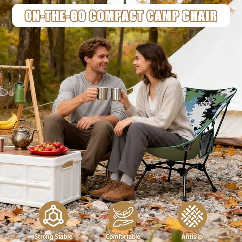 Image of Ultralight Camping Chair Backpacking Chair, Portable Camp Chair with Cup Holder & Storage Bag, Lightweight Compact Folding Chair for Hiking, Travel, Picnic Mountaineering (Camo)