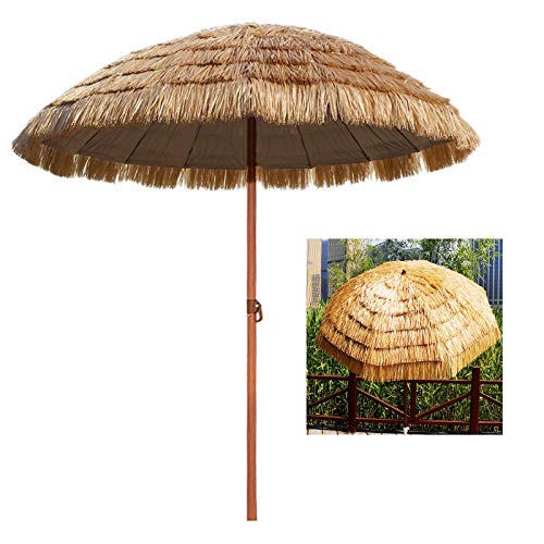 YYQ SHOP Hawaii-Stil Stroh Sonnenschirm Gartenschirm Bastschirm Rund ø145cm Knickbar Sonnenschutz UV50+ Neigbar Marktschirm Gastroschirm Strandschirm,Natur Cover