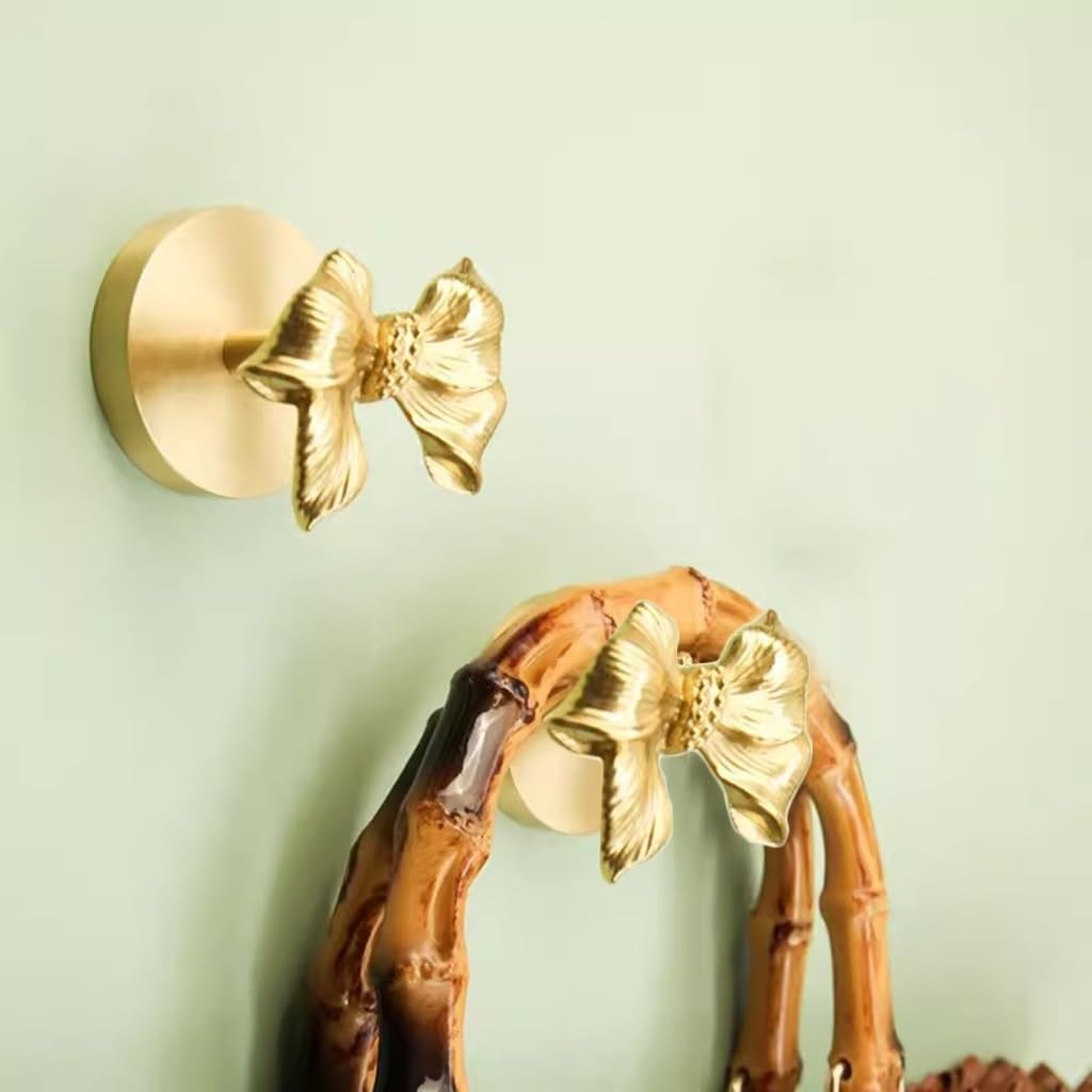 Wall Mounted Curtain Hooks,Brass Curtain Hooks,Brass Wall Mounted Cloak Hooks for 3, Decorative Hooks for Coat Towel Robe Clothes Hats