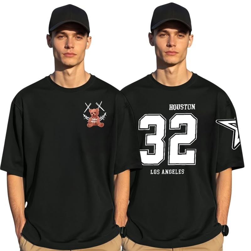 ug fashion Mens Cotton Blend Oversized T-Shirt | Casual Printed Loose Fit Tshirt for Men | Combo Pack of 2-picture-18