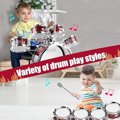 Kids Drum Set for Toddlers 1-3 3-5 - Musical Instruments Toys Drum Kit 9 Pcs with Stool, Birthday Musical Toys for Toddlers 3 4 5 Year Old Boys Girls