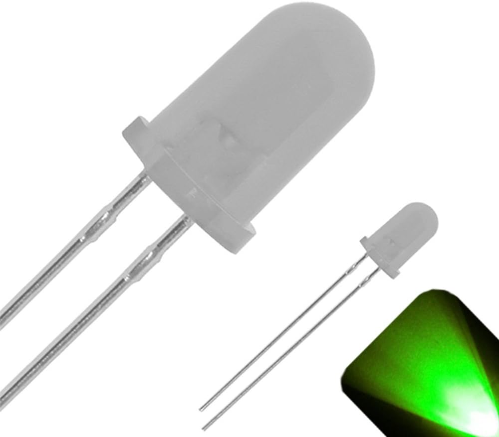 5mm Round Top with Frosted Lens LED - Pure Green LED - Ultra Bright (Pack of 100)