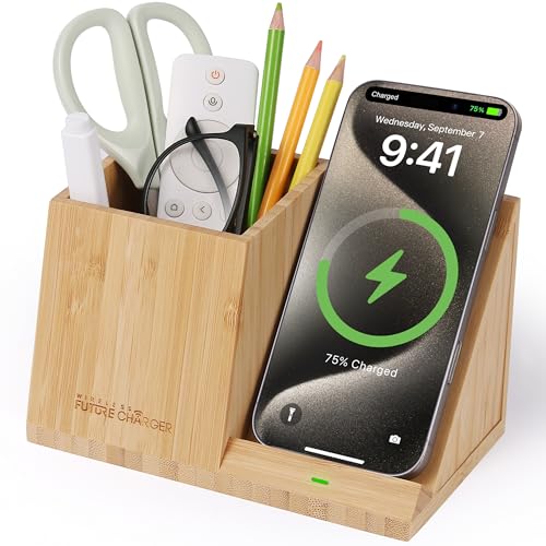 Bamboo Pen Holder for Desk & Nightstand Organizer with Fast