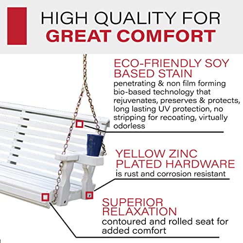 Amish Casual Heavy Duty 800 Lb Roll Back Treated Porch Swing With Hanging Chains And Cupholders (4 Foot, Semi-Solid White Stain) #TOP2