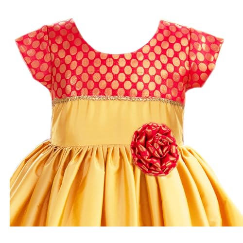 Image of Stanwells Kids Baby Girls Frocks Knee Length Birthday Net Flared Ruffle Pattern Cap Sleeve Traditional Embroidery Western Frock Princess Birthday Dress for Girls