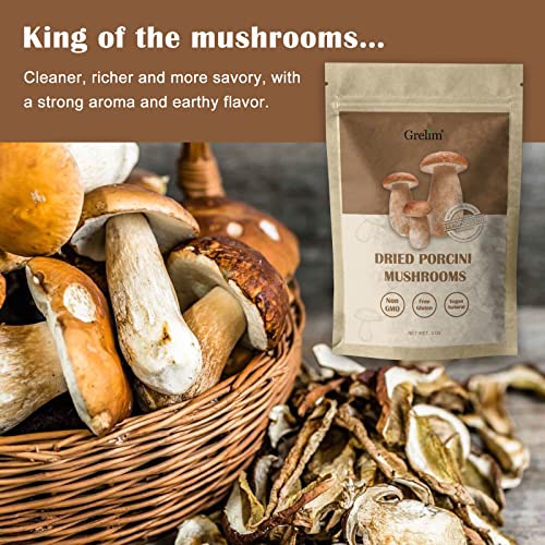 GRELIM Dried Porcini Mushrooms, New Season Sun Dried Wild Porcini All