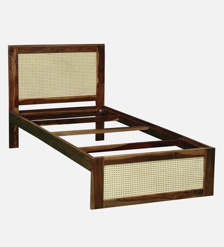 Image of Solid Sheesham Wood Jaipori Single Bed Without Storage | Wooden Single Bed Cot Palang Furniture for Bedroom Living Room Home and Hotel (Provincial Teak Finish)