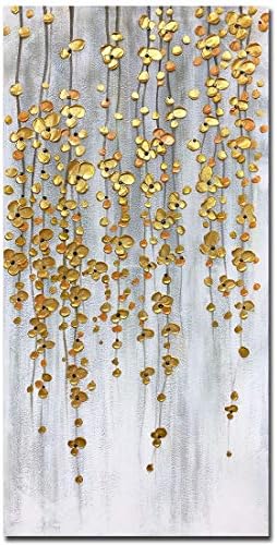 Yotree Paintings, 24x48 Inch Painting Oil Hand Painting Silver-gold Flowers Paintings 3D Hand-Painted On Canvas Abstract Artwork Art Wood Inside Framed Hanging Wall Decoration Abstract Painting