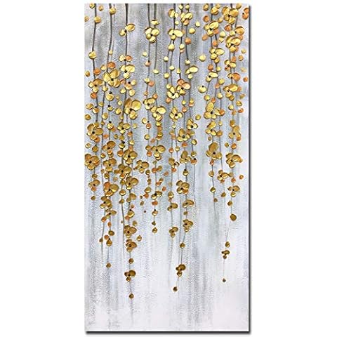 Yotree Paintings, 30X60 Inch Painting Oil Hand Painting Silver-gold Flowers Paintings 3D Hand-Painted On Canvas Abstract Artwork Art Wood Inside Framed Hanging Wall Decoration Abstract Painting Cover