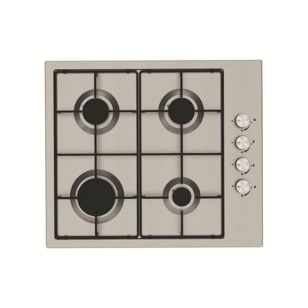 Cookology Essentials AEGHE60SS Gas Hob 60cm - 4 Burner Gas Hob - Auto Ignition - Flame Safety Device - Enamel Pan Stands - Side Controls - LPG Kit Supplied - Stainless Steel