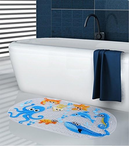 FEIDOL Non Slip Baby Bath Mat with Suction Cups for Tub, Shower, Mildew Resistant, Natural PVC, 70 x 40 cm Cute Pattern Design, Bathtub Mat for Kids (Submarine)