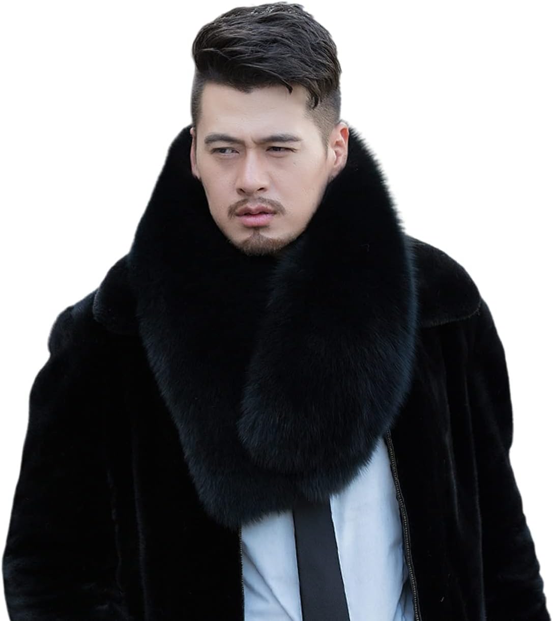 Men Winter Scarves Real Fox Hair Scarf Neck Warmer Fluffy Cold Weather Wrap Casual Party