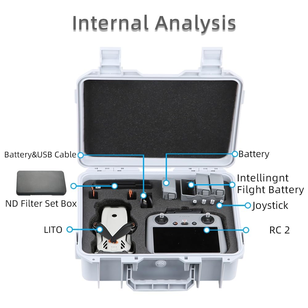 Mallette de transport rigide antidéflagrante pour DJI Lito X1 et Lito1:mallette en ABS résistante à la compression, étanche et antichoc, dotée d'une doublure amortissante et d'une bandoulière (Blanc)