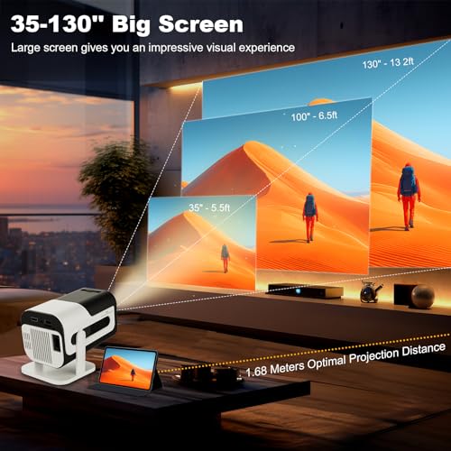 Image of Ear&Ear Mini Projector, HY320 Portable Projector, Support 4K 1080P with Dual-Band WIFI6 5G Wireless 5.0 Bluetooth Android 11, 180 Rotatable, Auto Keystone Correction, 40 inch-130 inch Screen Video Projector