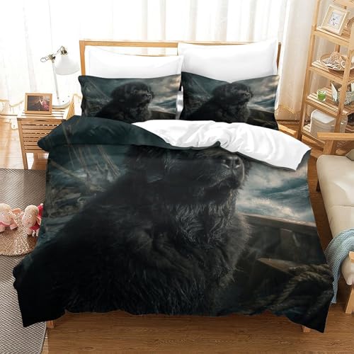Parure de lit microfibre super douce motif chien noir imprimé 3D pour lit single - 3