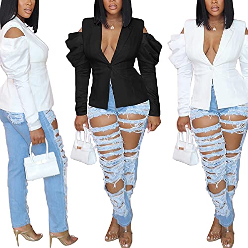 Dingang Womens Cold Shoulder Open Front Blazers Long Sleeve Jacket Windbreaker #TOP4