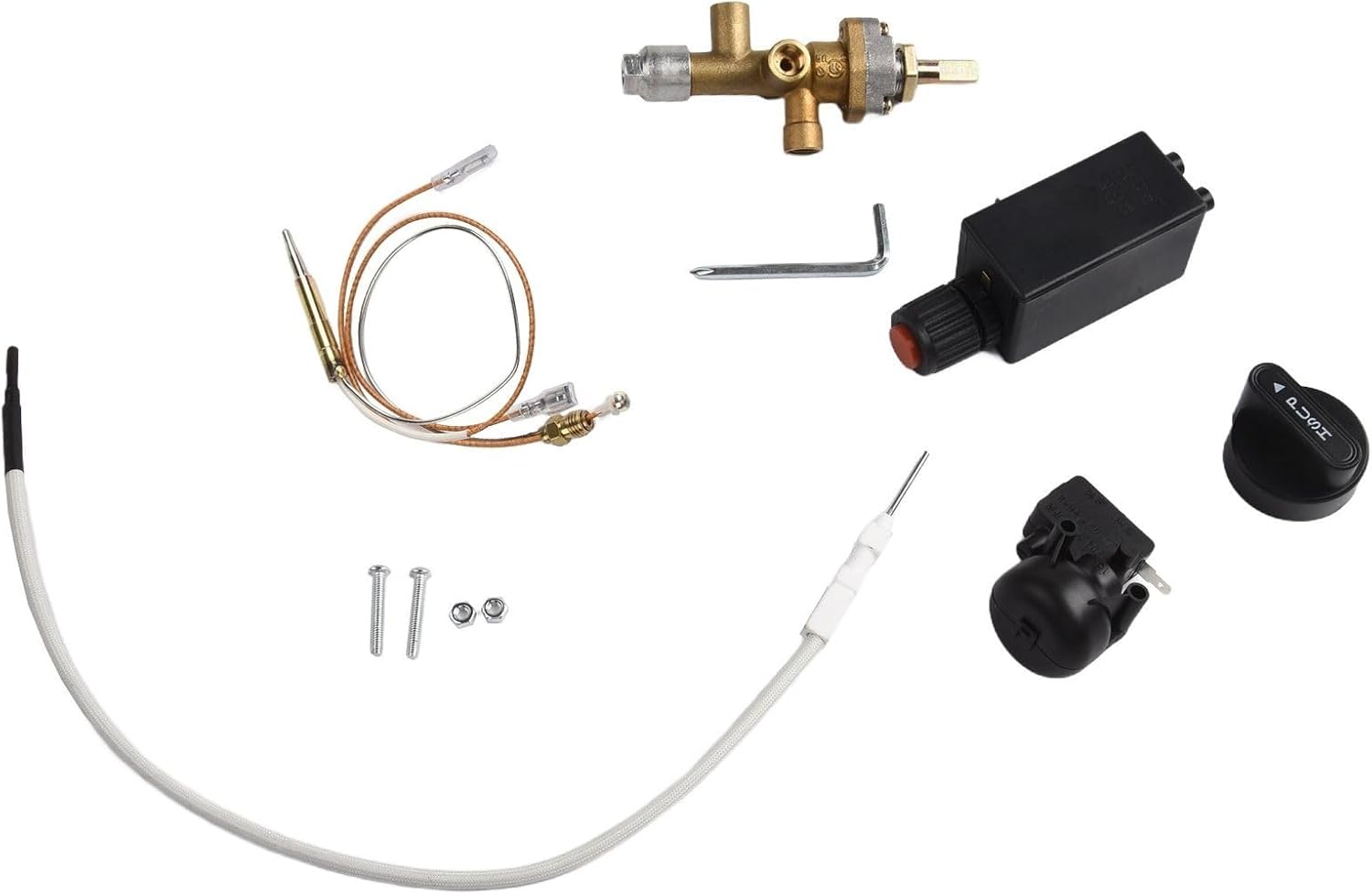 7PCS Patio Heater Replacement Parts Kit with Safety Control Valve, M8 Thread Thermocouple, Push Button Igniter, Bakelite Knob and Installation Outdoor