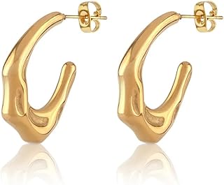 اقراط عصرية على شكل موجة مائية مطلية بالذهب عيار 18 قيراط حلقية مكتنزة | ذهبية مضادة للحساسية للنساء مجوهرات ستانلس ستيل الاكثر مبيعا من جوليا ستور