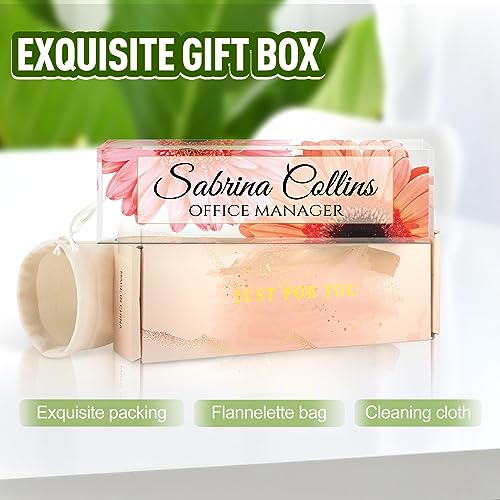 Image of Name Plate for Desk, Desk Name Plate Personalized, Office Decor for Women Men, Acrylic Desktop Accessories, Office Appreciation Gifts for Boss Social Workers Nurse Teacher Employee (Sunflowers A)