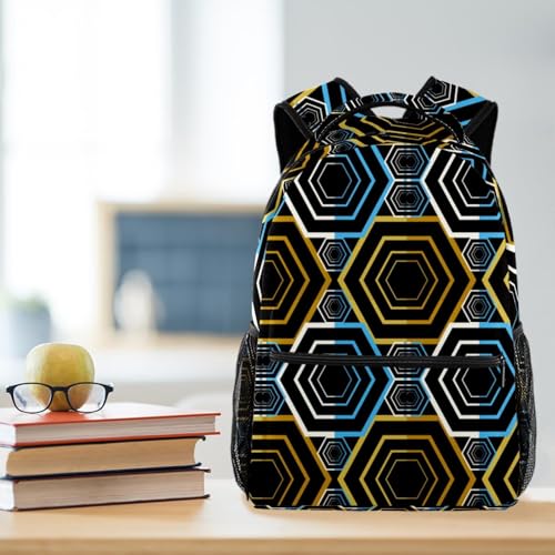 Sac à dos d'école géométrique hexagonal multicolore pour ado et voyage décontracté 40cm - 5