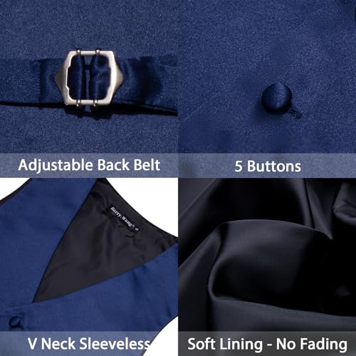 Men's Vest Tie Set Bow Tie Satin V-Neck Solid Colors Suit Waistcoat Cufflinks hanky Formal Wedding Business Tuxedo4