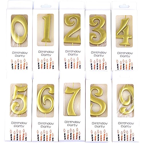 Image of 10-Pieces Numeral Birthday Candles, Birthday Digital Candle Baking Dessert Cake Party Romantic Atmosphere Decoration Number 0-9 Cake Top Decoration for Birthdays Wedding Anniversaries Parties