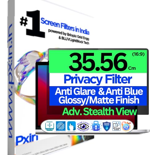 Image of Pxin 35.56cm (16:9) Laptop Privacy Screen with OptiCare Vision Layer | Anti-Glare | Anti UV & Blue Light | Confidential View | Laptop Privacy Filter