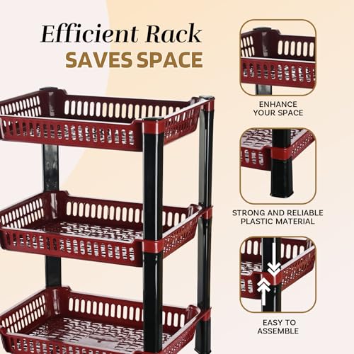 Image of Urbane Home Pack of 5 Multipurpose Kitchen Organizer /Storage Rack | 3-Layer Onion Stand for Kitchen | Vessels & Vegetable Organiser | Maroon