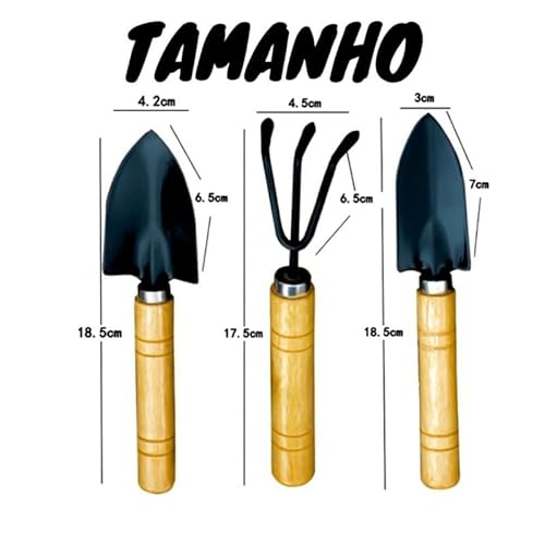 Kit Jardinagem 3 Peças Pás e Ancinho Ferramentas Para Jardim Plantar Transplantar Kit Ferramentas de