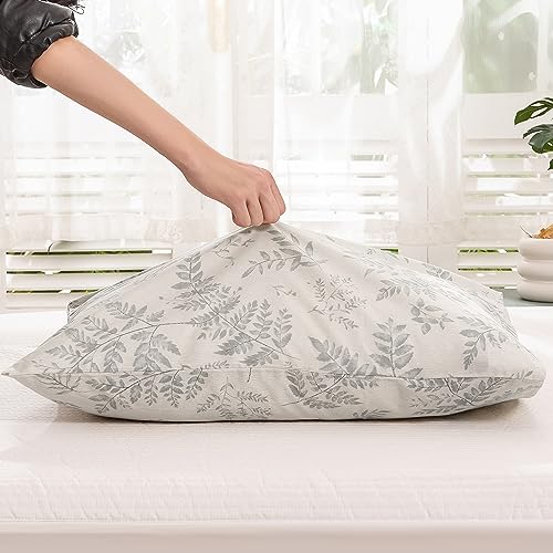 Image of ECOCOTT 2 Pack Pillowcase Standard Size with Green Botanical Plant Leaves Pattern Pillow Cases Set, 100% Cotton Standard Pillow Covers Envelope Closure (Standard, 20 inchx26 inch)