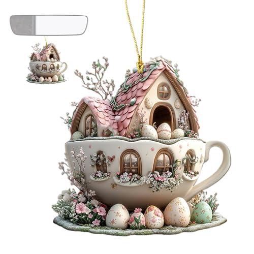 Set Di Ornamenti Pasquali | Decorazioni Per Boccali Per Uova 2D Bunny House - Decorazione Stagionale Per Albero, Ciondolo Natalizio Da Appendere Per Porta, Parete, Finestra E Zaino