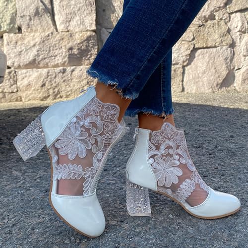 Chaussures antidérapantes talon bloc en maille et strass soirée - 5