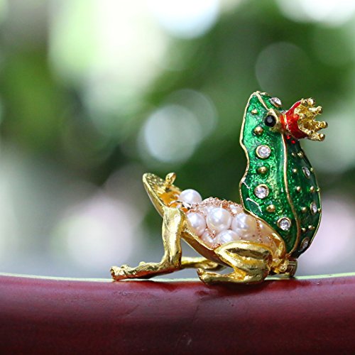 Yu Feng Crystal Jeweled Crown Frog Trinket Box Hinged Collectible Frog Figurine Decor Ring Holder Hand-Painted Decorative Jewelry Holder Box #TOP5
